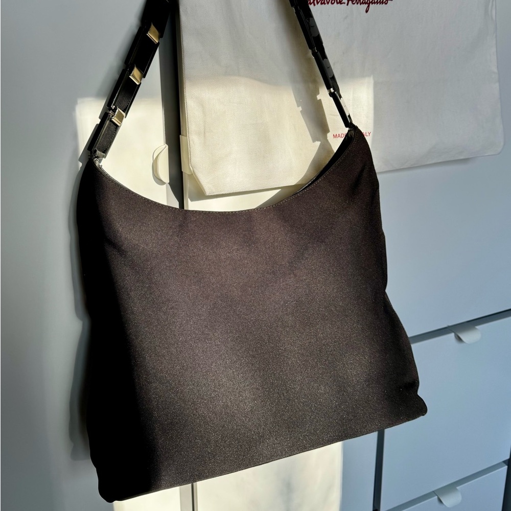 Salvatore Ferragamo Nylon Shoulder Bag with monochrome black chain